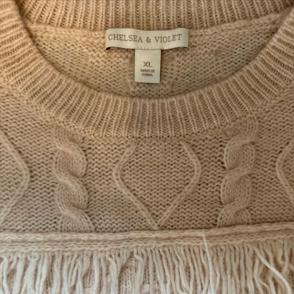 CHELSEA & VIOLET Ivory Fringe Sweater Women’s Size XL 3% Wool - Picture 5 of 5